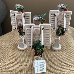 White Wooden Angels Holding Garland